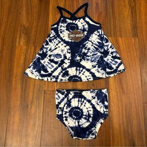 Harley Davidson blue tie dye dress and diaper cover set